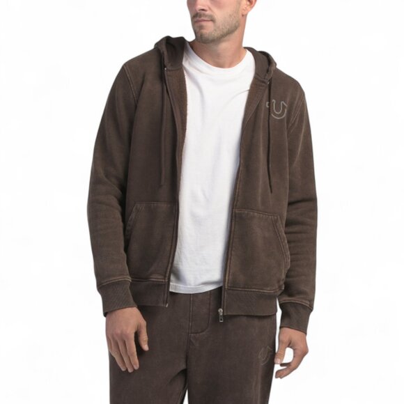 True Religion 2 Piece Sweatsuit Men's Fleece Tracksuit Java Brown Gift Set NWT - Picture 3 of 9